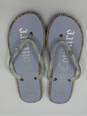 Juicy Couture Rhinestone Flip Flop Iridescent Jelly Thong Sandals 7